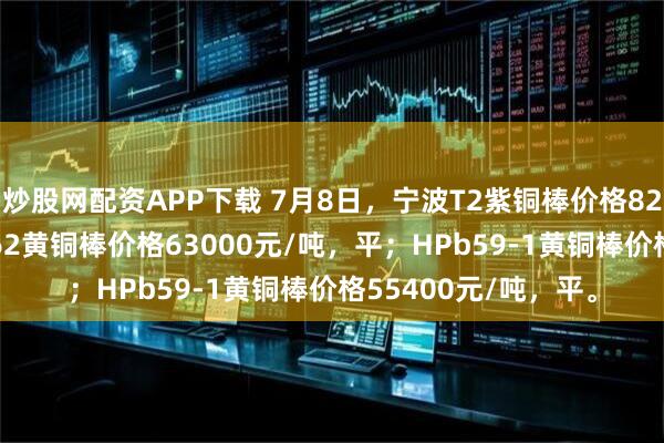 炒股网配资APP下载 7月8日，宁波T2紫铜棒价格82400元/吨，平；H62黄铜棒价格63000元/吨，平；HPb59-1黄铜棒价格55400元/吨，平。